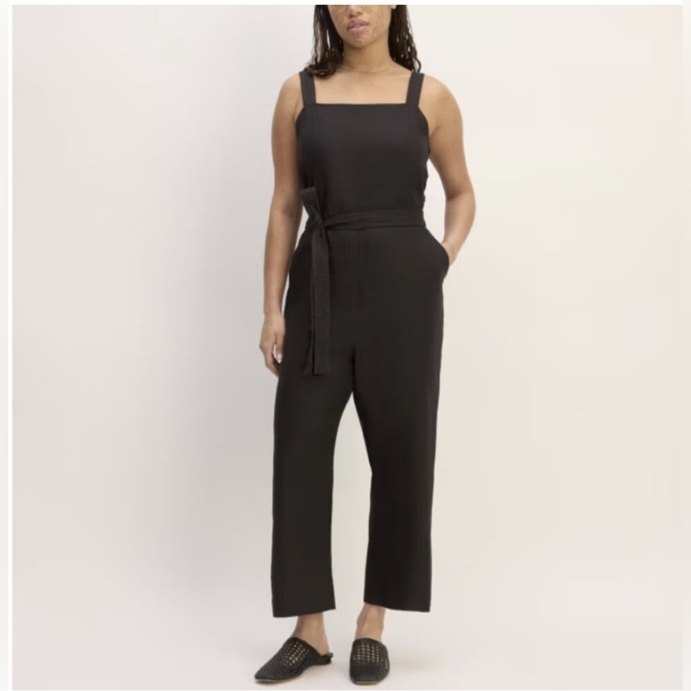 Everlane The Linen Side-Button Jumpsuit Black 100% European Flax Linen Size 10